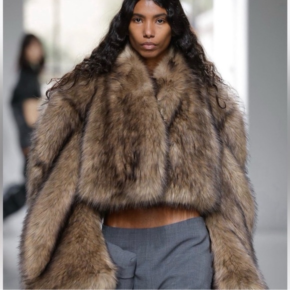 AWAKE Mode cropped Brown Faux Coat